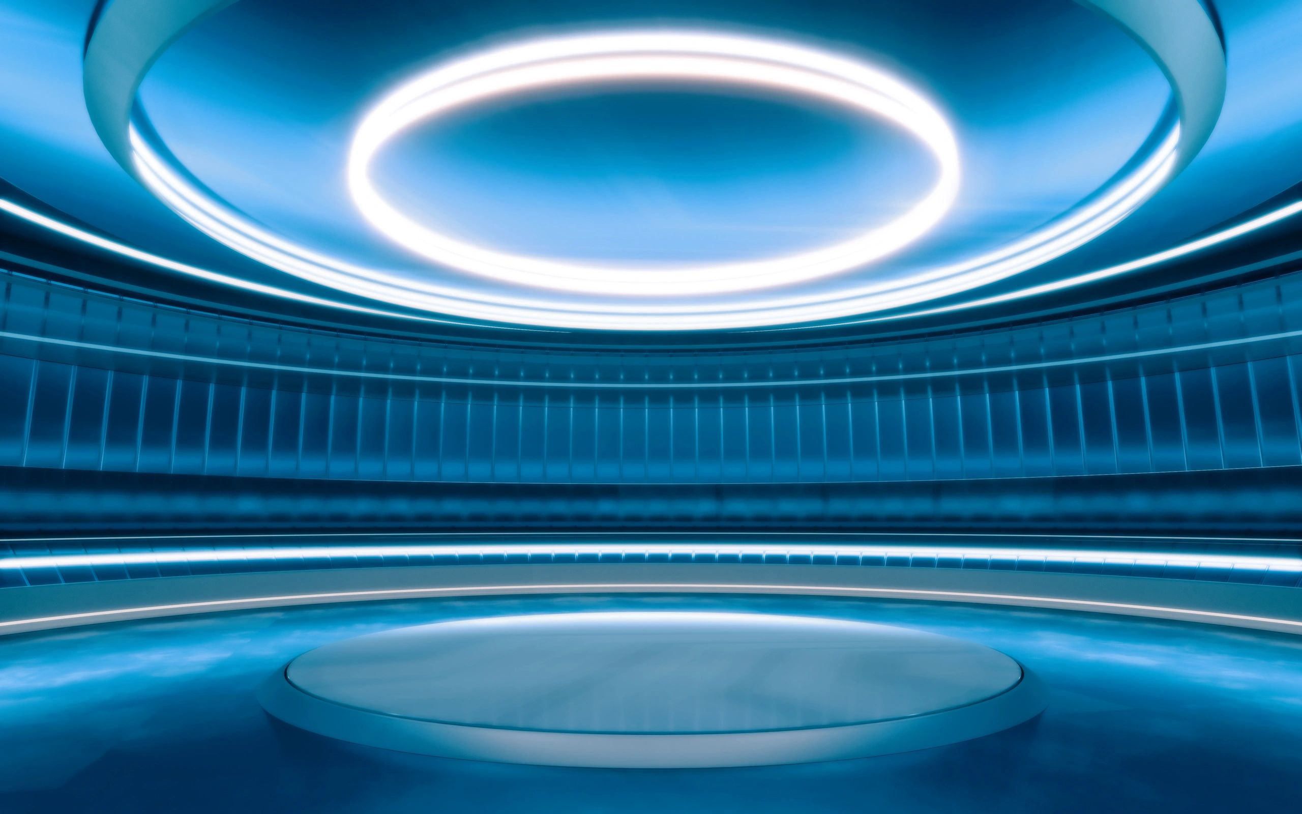 Futuristic blue-lit studio environment