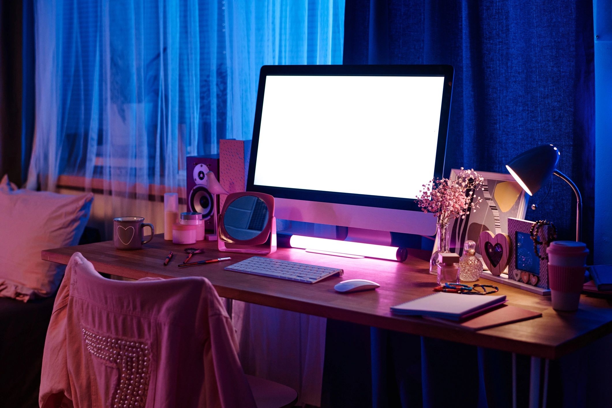 Neon gaming workspace